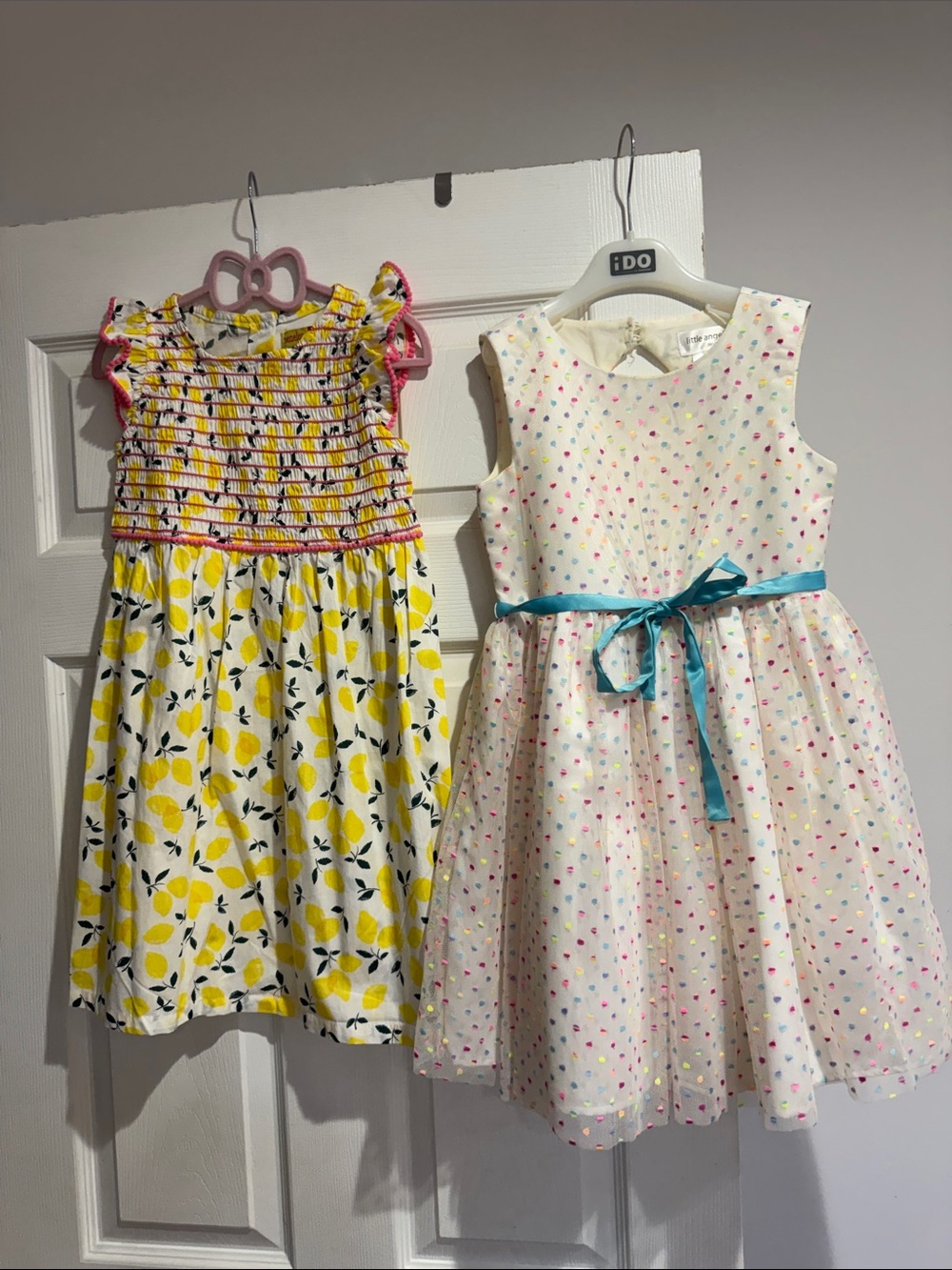 Penelope m,Us Angels White Dress with Teal Waist Ribbon and Multicolor Heart si
